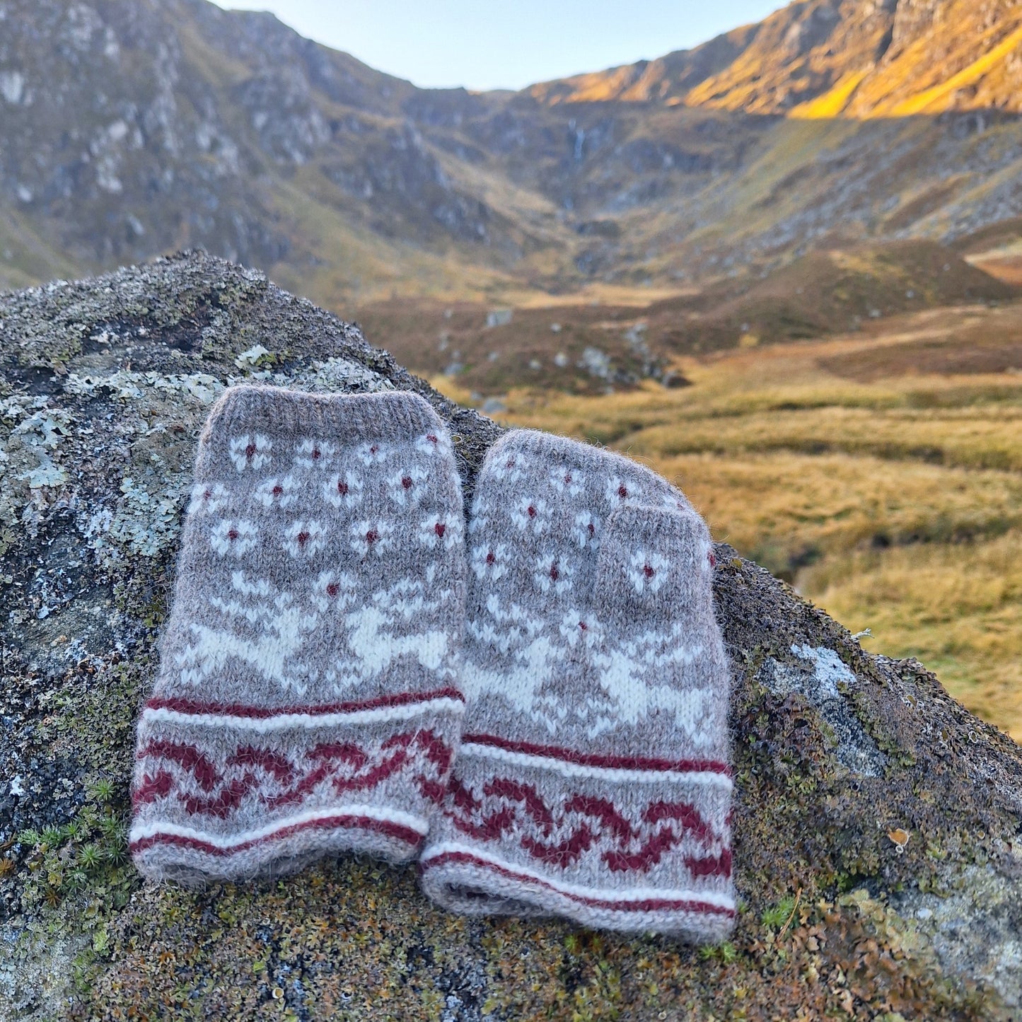 REINDEER Fingerless Gloves Knitting Kit