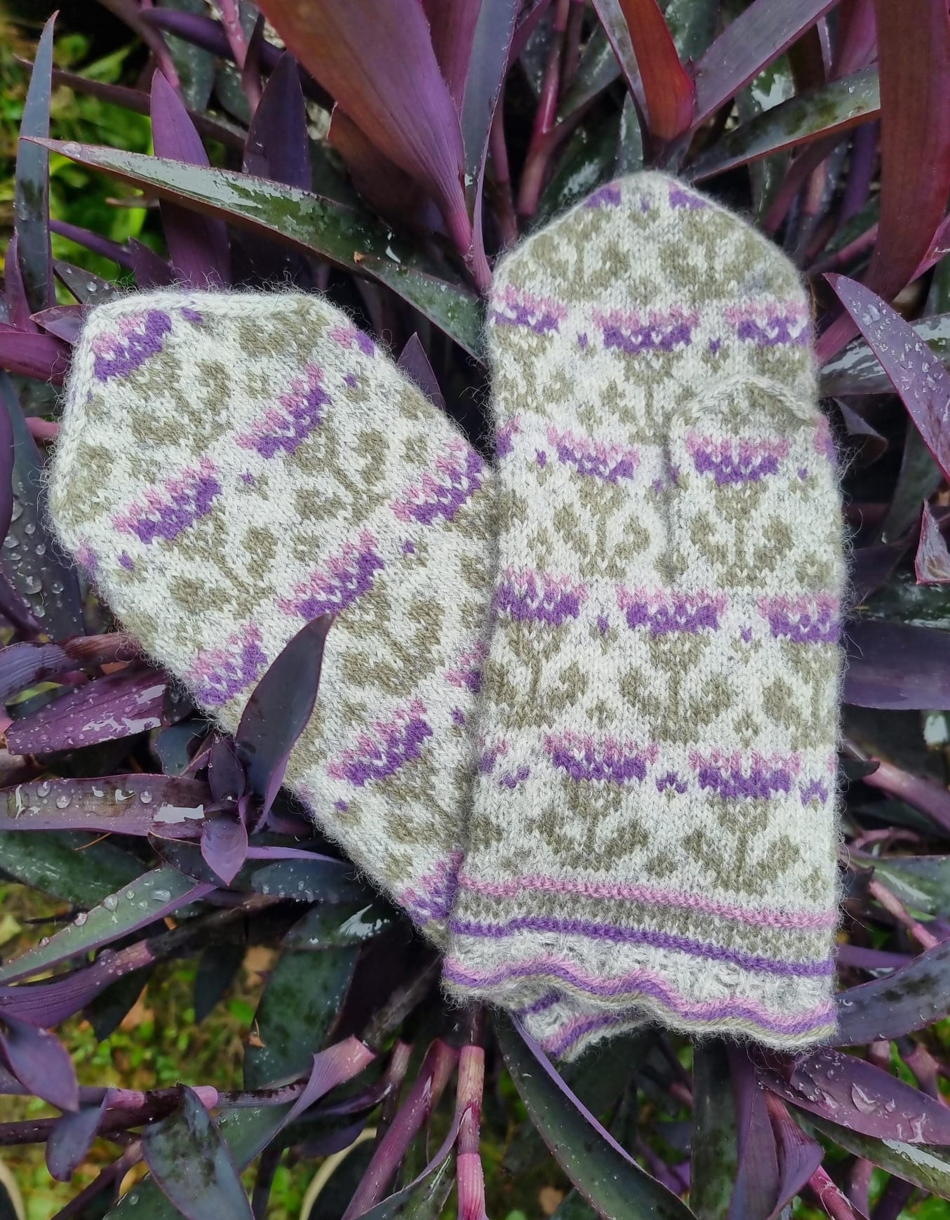 Wool mittens "Scottish thistle in a mist"