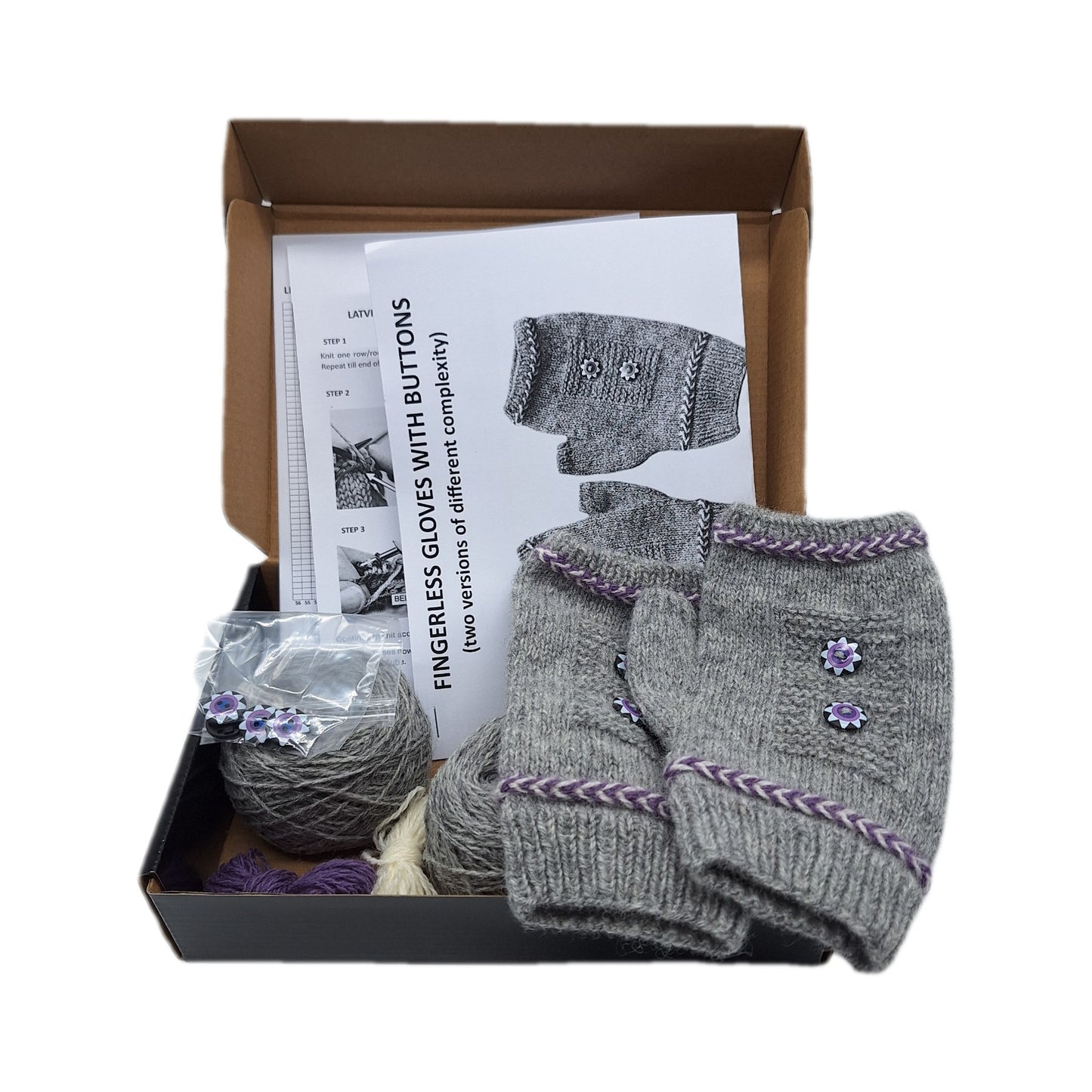 "BUTTONS" FINGERLESS GLOVES KNITTING KIT