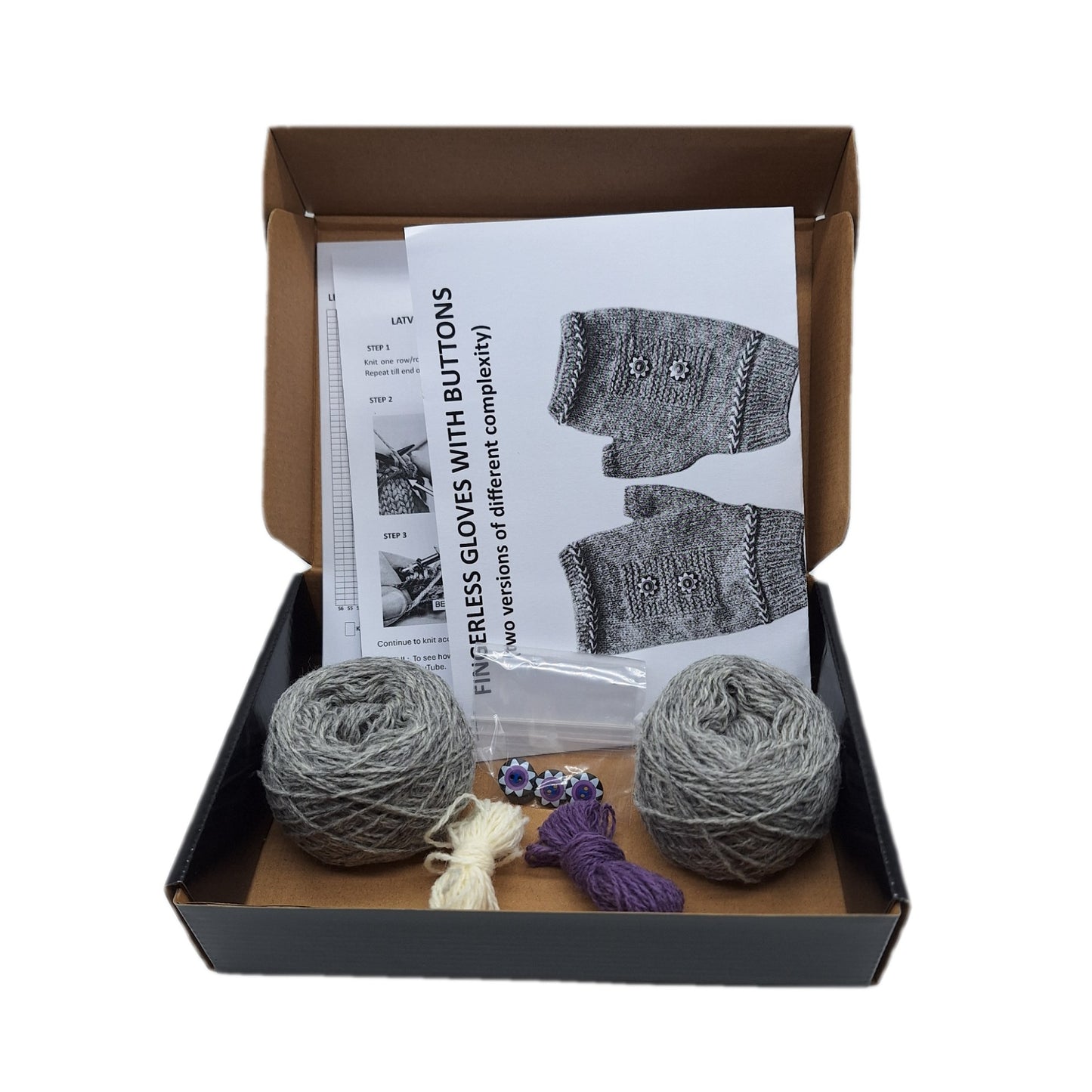 "BUTTONS" FINGERLESS GLOVES KNITTING KIT